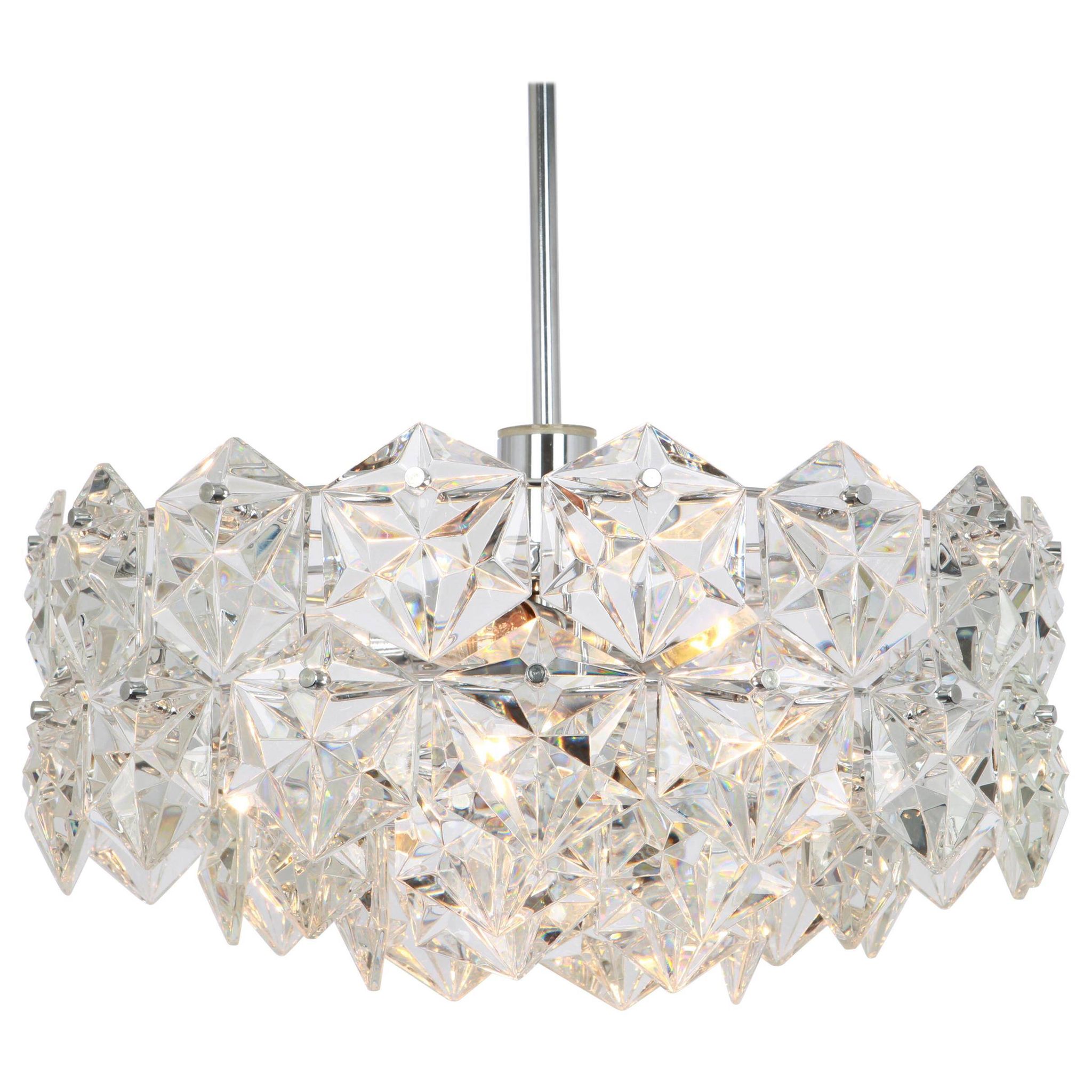 Kinkeldey suspension in chrome and crystal glass, Germany, 1970s.