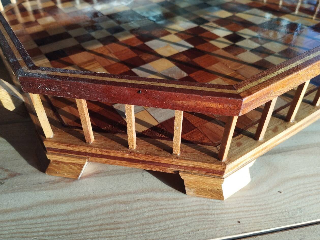 Large octagonal wooden marquetry platter