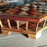 Large octagonal wooden marquetry platter