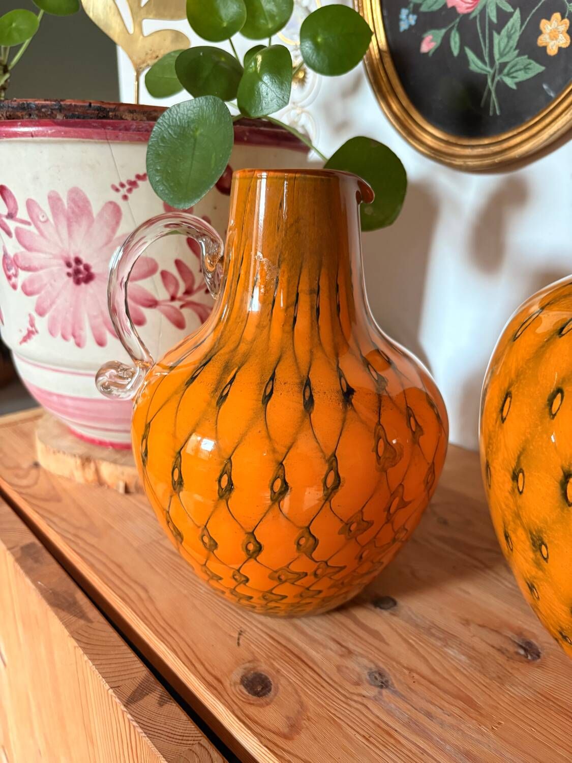 Duo vase & blown glass carafe in orange – 1960s/70s