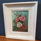 Tableau bouquet de rose signé