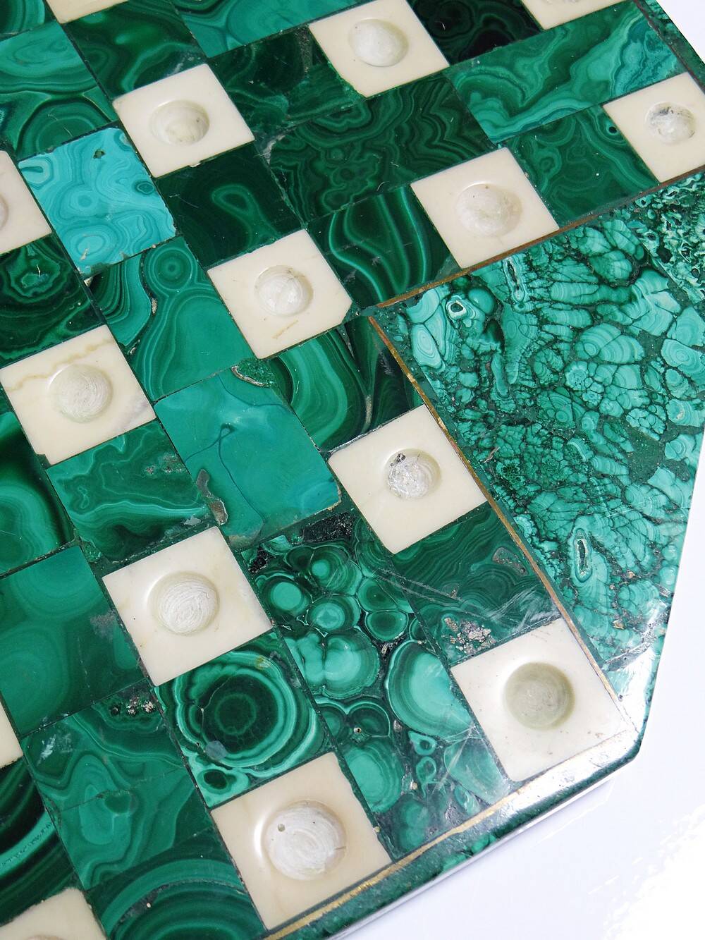Octagonal solitaire in malachite and bakelite vintage 50s-60s