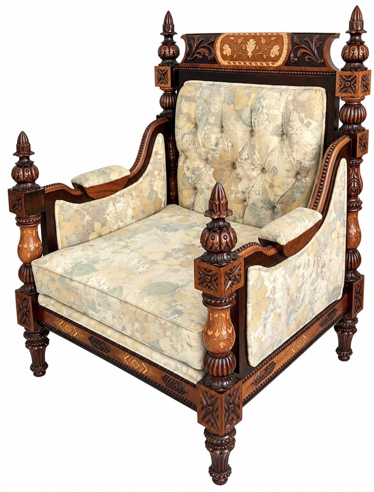 Single-seater armchair in hand-carved wood - Chiniot, Pakistan