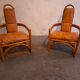 Set de fauteuils en bambou et cuir années 60'S
