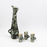 Carafe and its 3 liqueur glasses in glazed ceramic by Jacques Blin