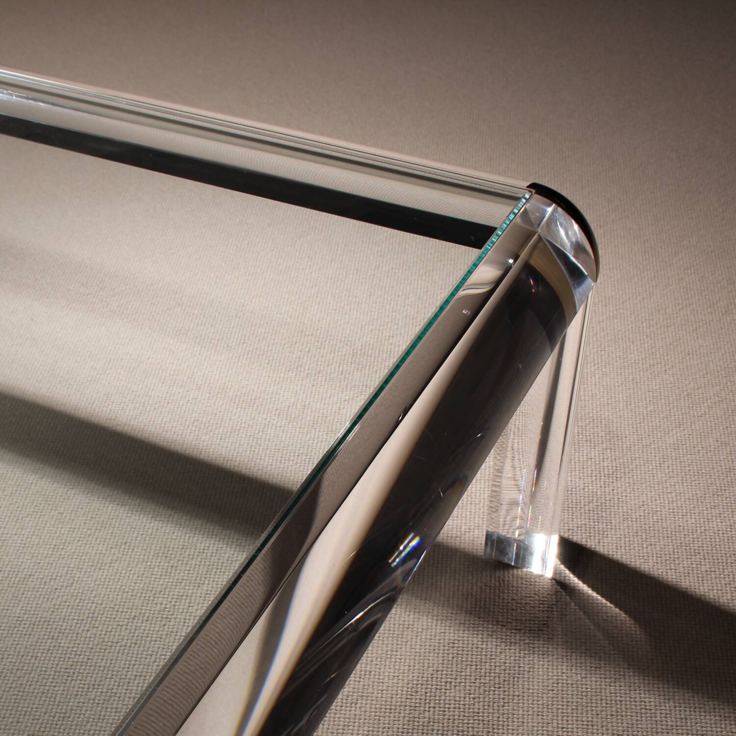 Rectangular Lucite & Brass Coffee Table | Europe 1970s