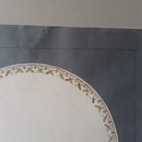 Drawing representing a study of plate, gouache, watercolor and pencil on blue gray paper