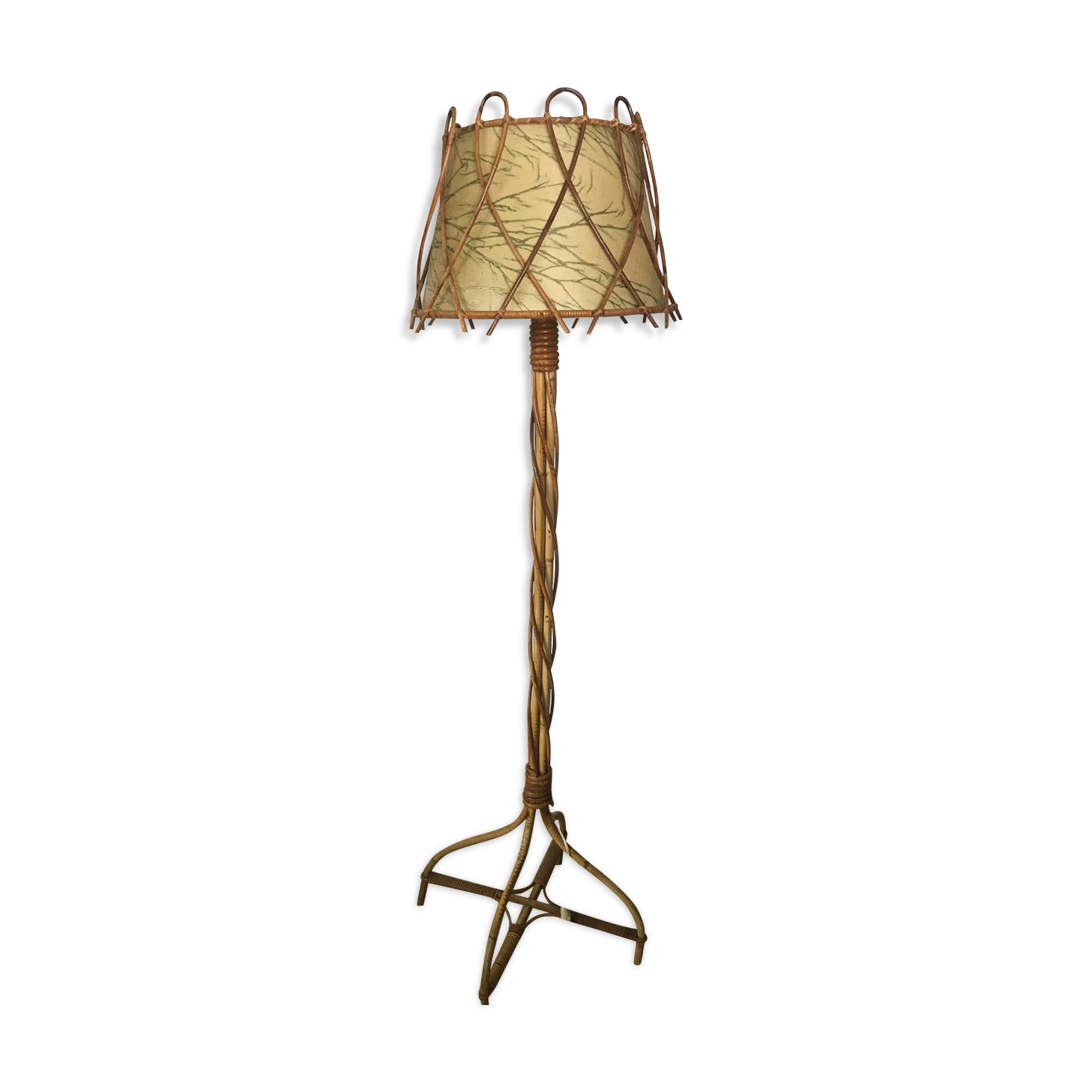 Vintage 60s handmade rattan floor lamp