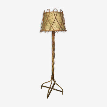 Vintage 60s handmade rattan floor lamp