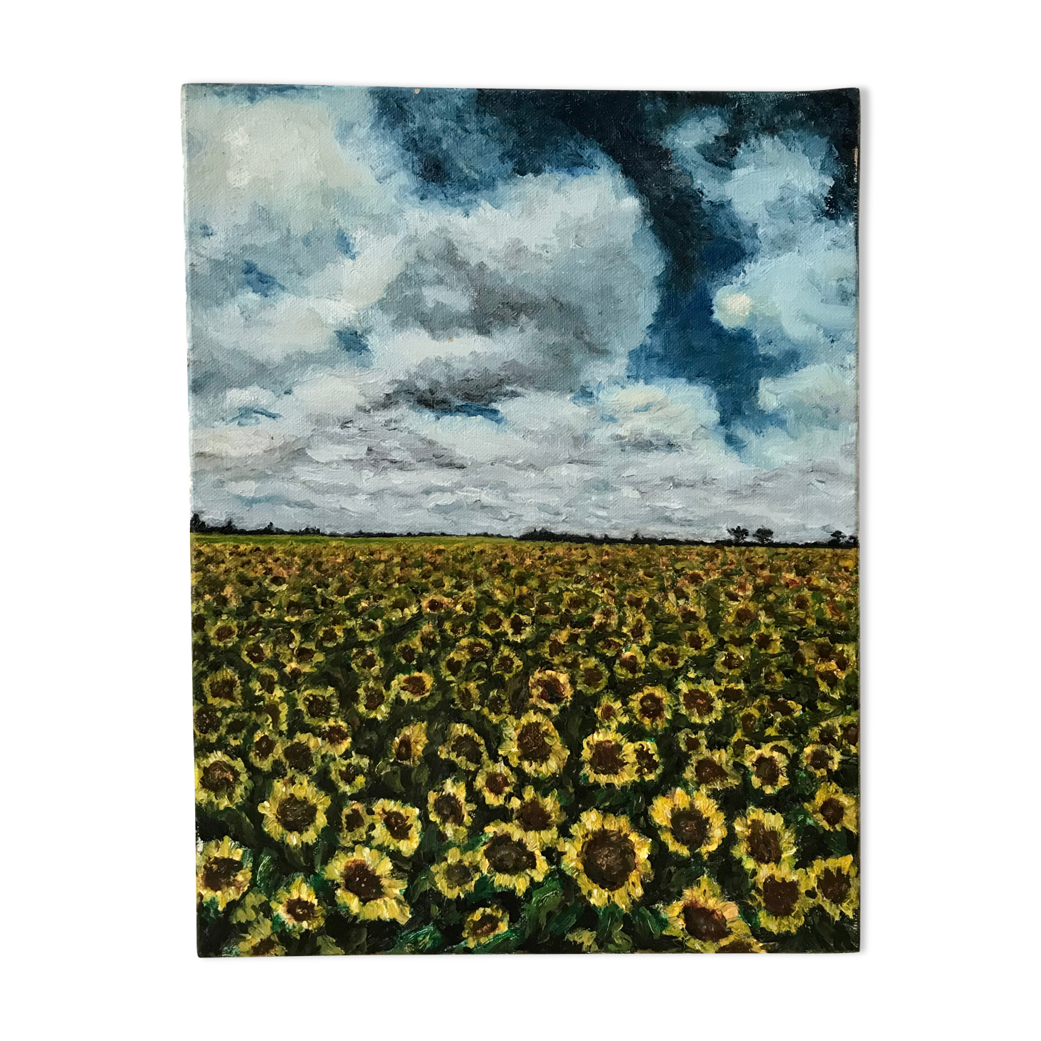Painting oil on canvas vintage sunflower fields