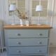 Re-enchanted chest of drawers in verdigris, wooden top protected by varnish. 3 t furniture