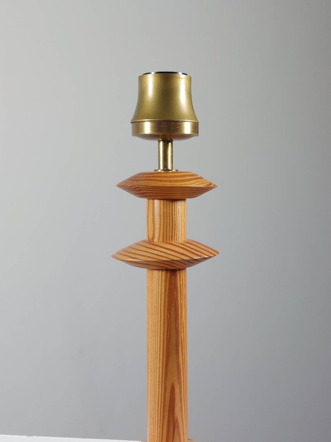 Postmodern vintage pine wood table lamp from the 1980s.