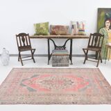 4x7 Red Navy Blue Handmade Turkish Rug, 132x228Cm SK 20526