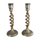 Pair of twisted brass candle holders
