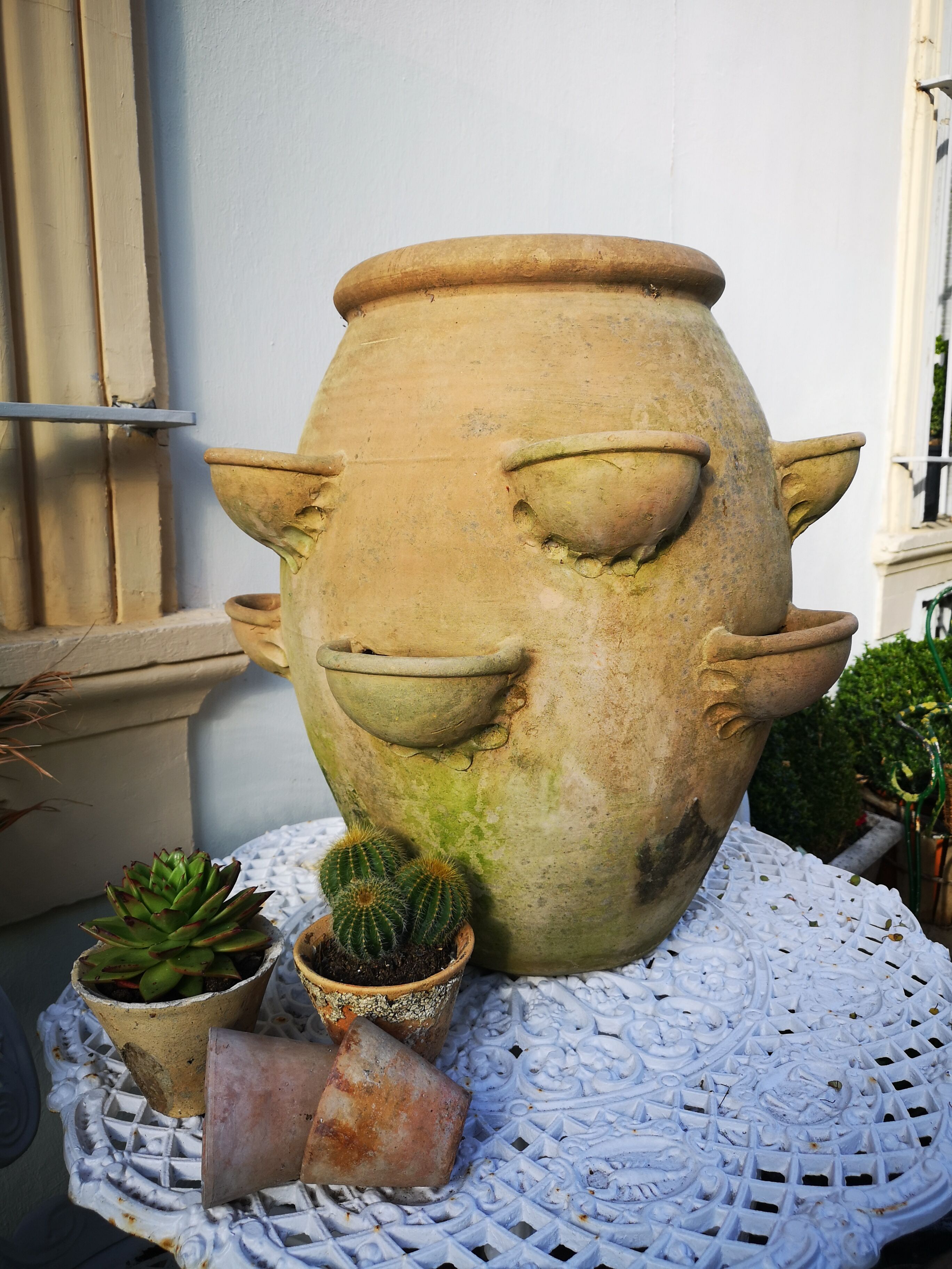 Tour à Fraises En Terre Cuite Avec Soucoupe - Pot Vertical Gain De Place Pour Balcon Ou Terrasse