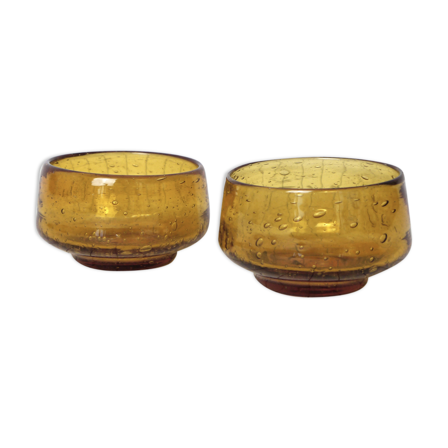 Two yellow bubble glass bowls