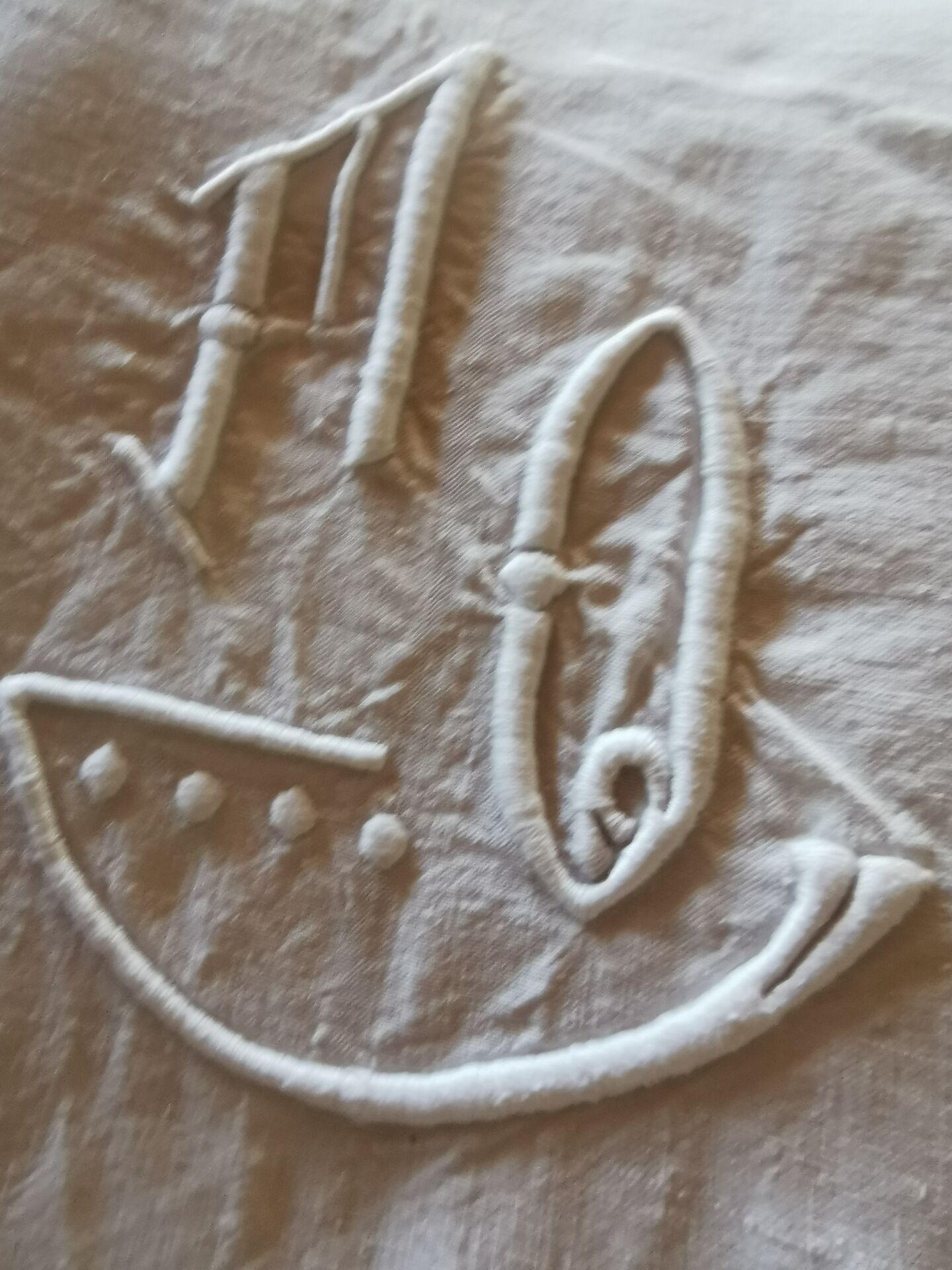 Drap ancien en lin monogrammé 3,40x2,20 m