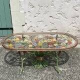 Table basse en fer forgé en fleurs colorées