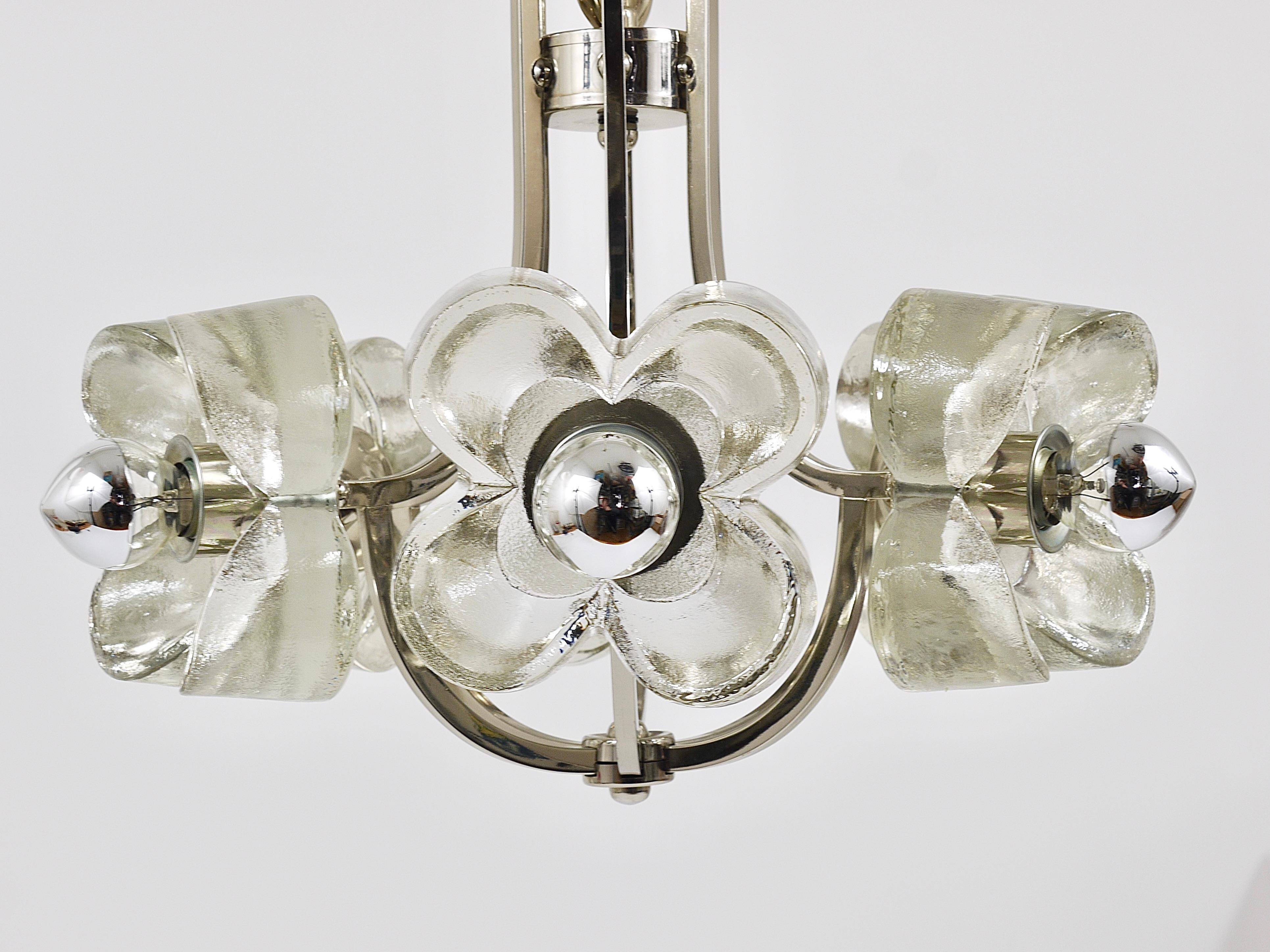 Crystal Glass Flower Pendant Light in Kalmar Style by Sische, Germany, 1970s