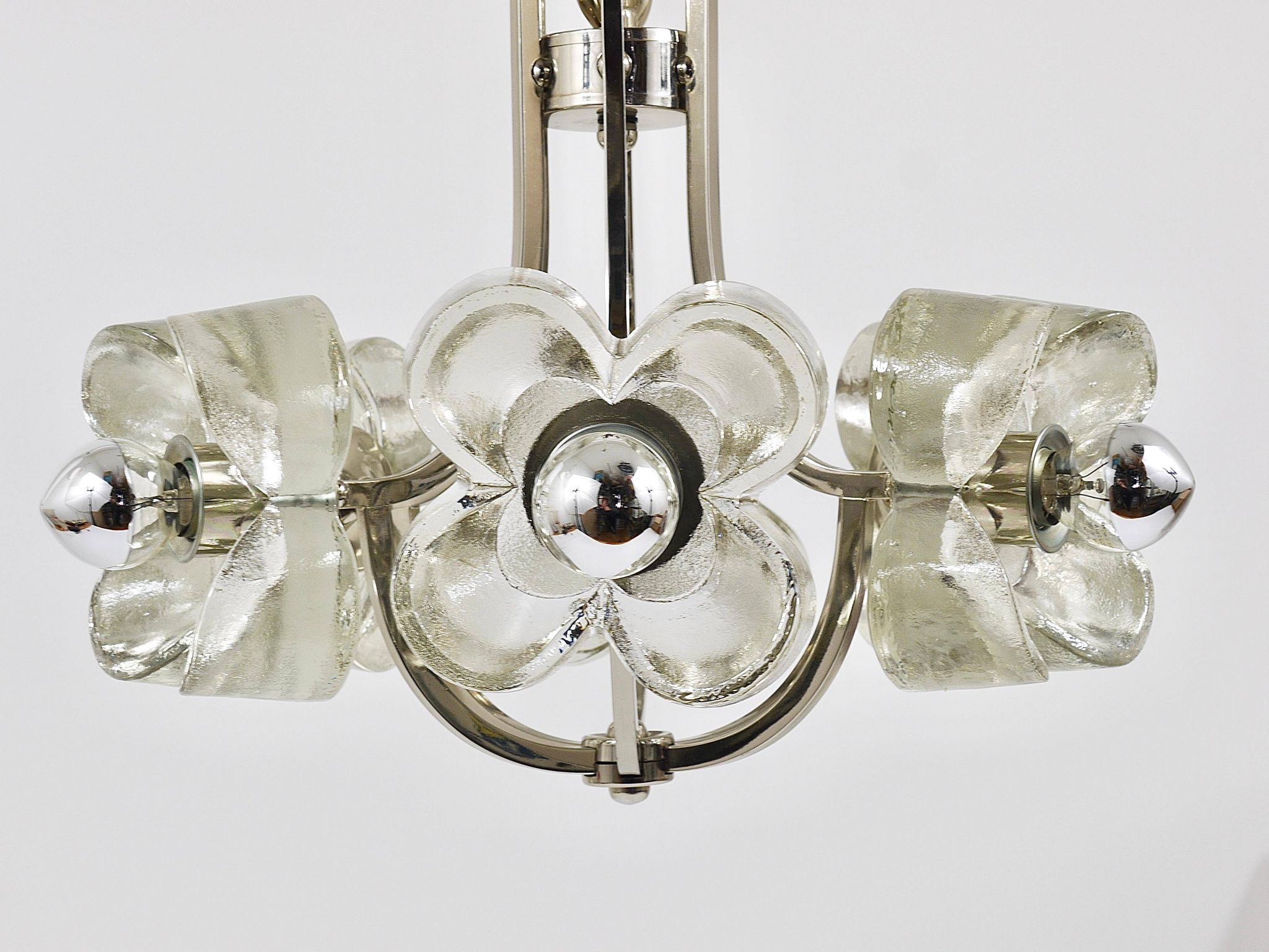 Crystal Glass Flower Pendant Light in Kalmar Style by Sische, Germany, 1970s