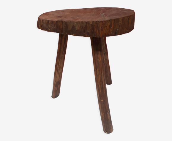 Ancien tabouret de traite en bois - trois pieds