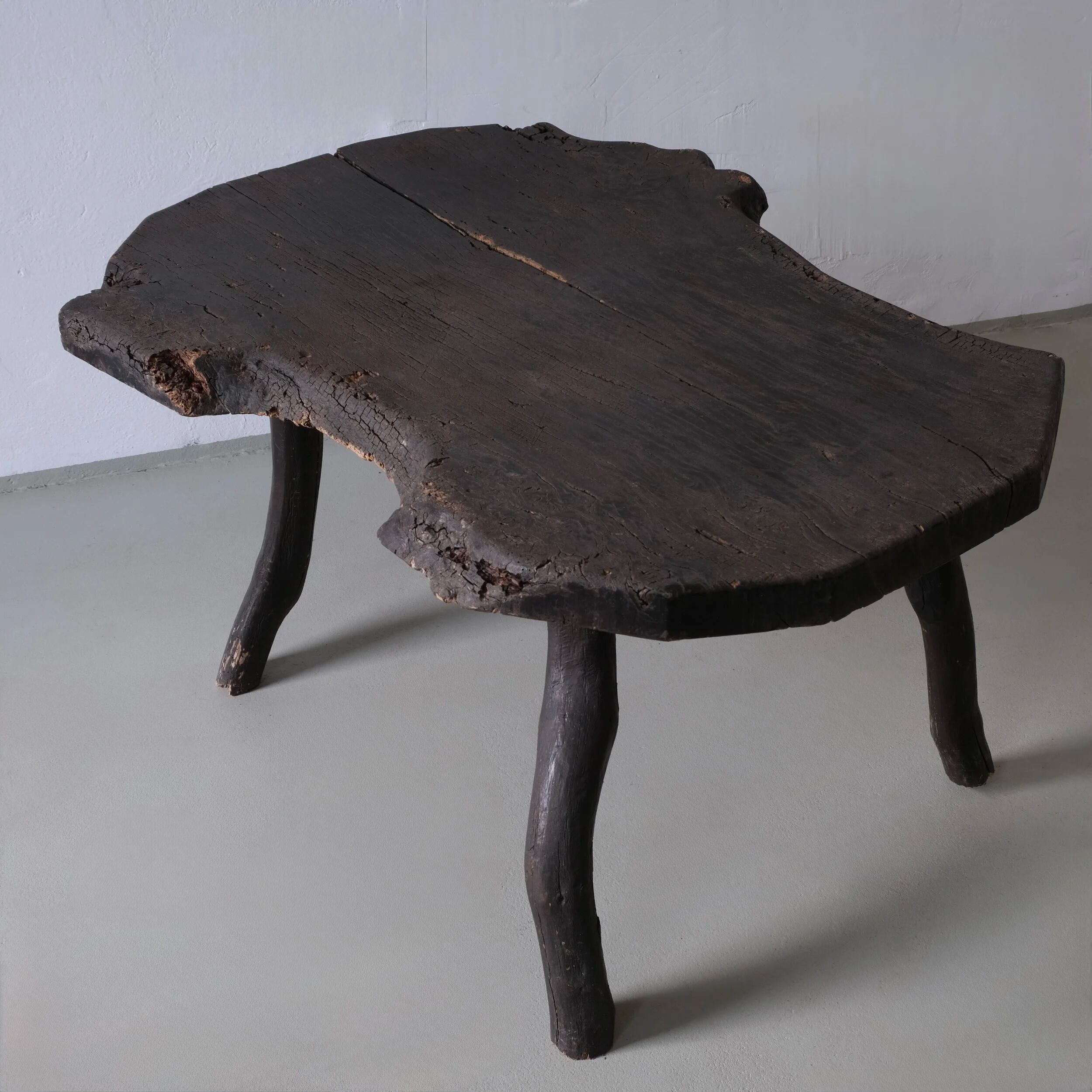 Wabi-sabi rustic dark wood side table | Belgium | Vintage