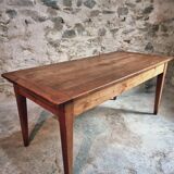 Antique French Farmhouse Table | 19th Century Cherry Wood Table with Drawer and Extension | 1880–1900 Rustic Kitchen