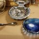 Vintage silver metal butter in shell shape