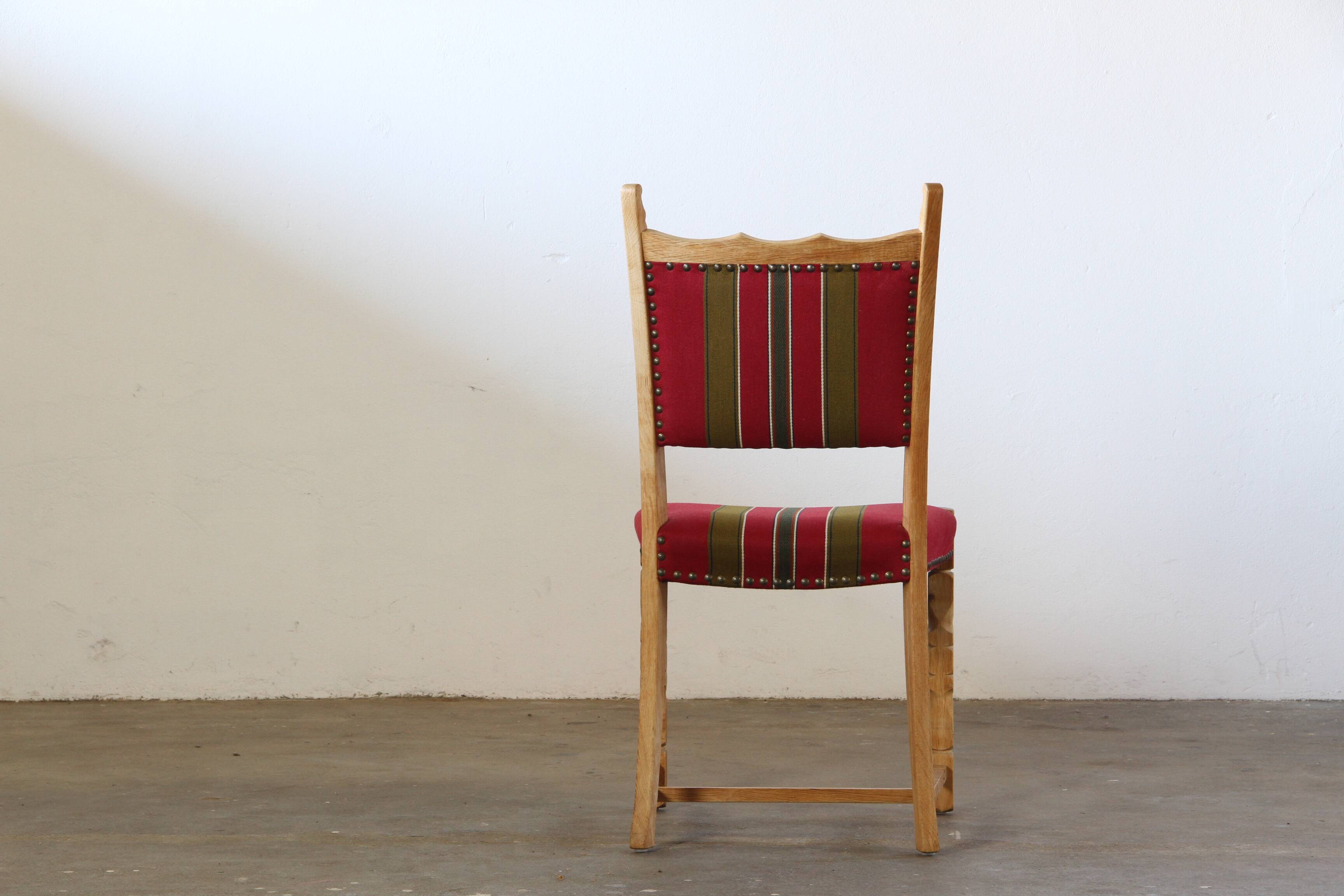 Lot of 6 Vintage Danish Brutalist Oak Dining Chairs, Henning Kjærnulf Style, 1960s