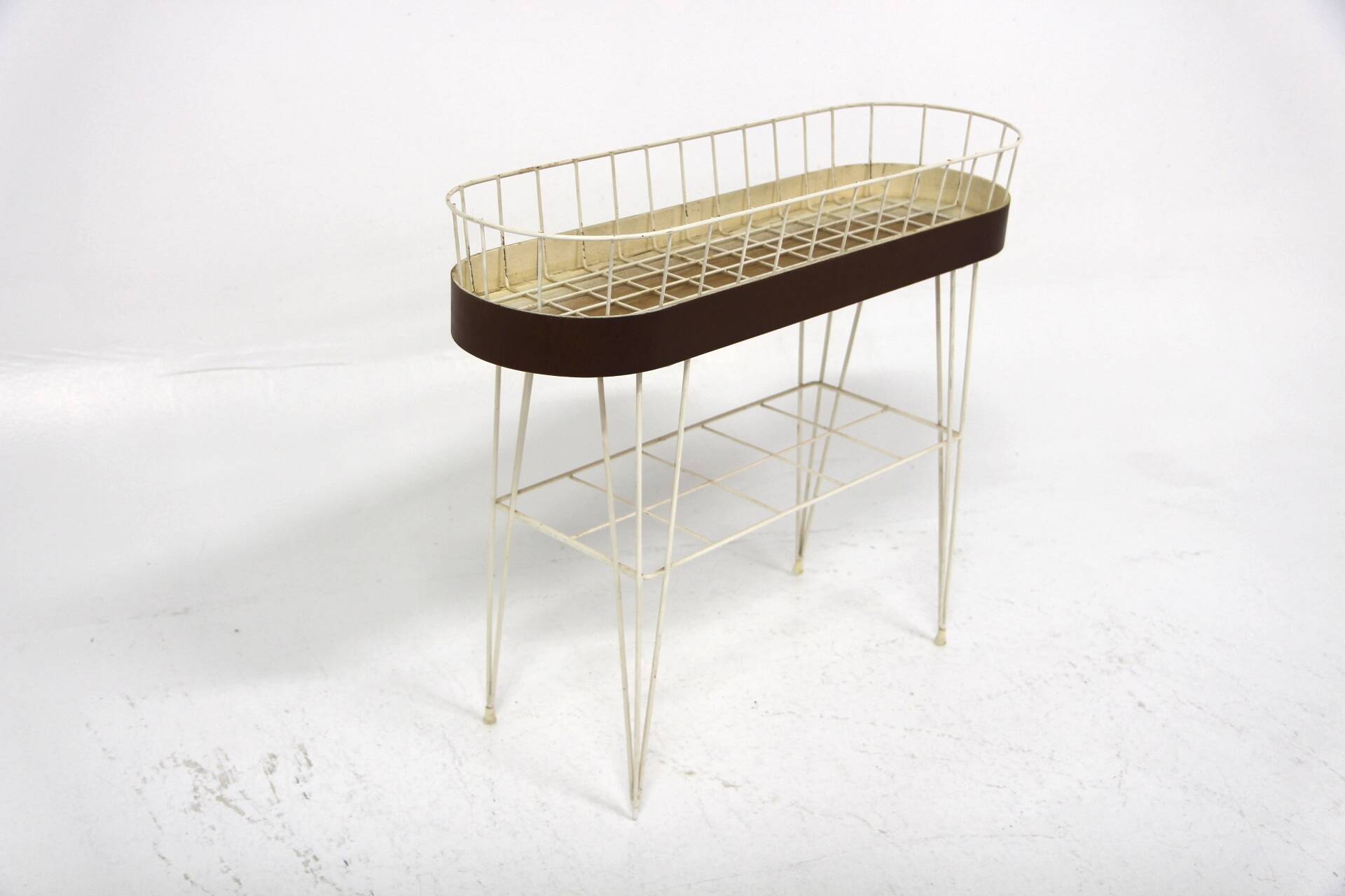 Scandinavian metal and mahogany planter, Sweden, 1950