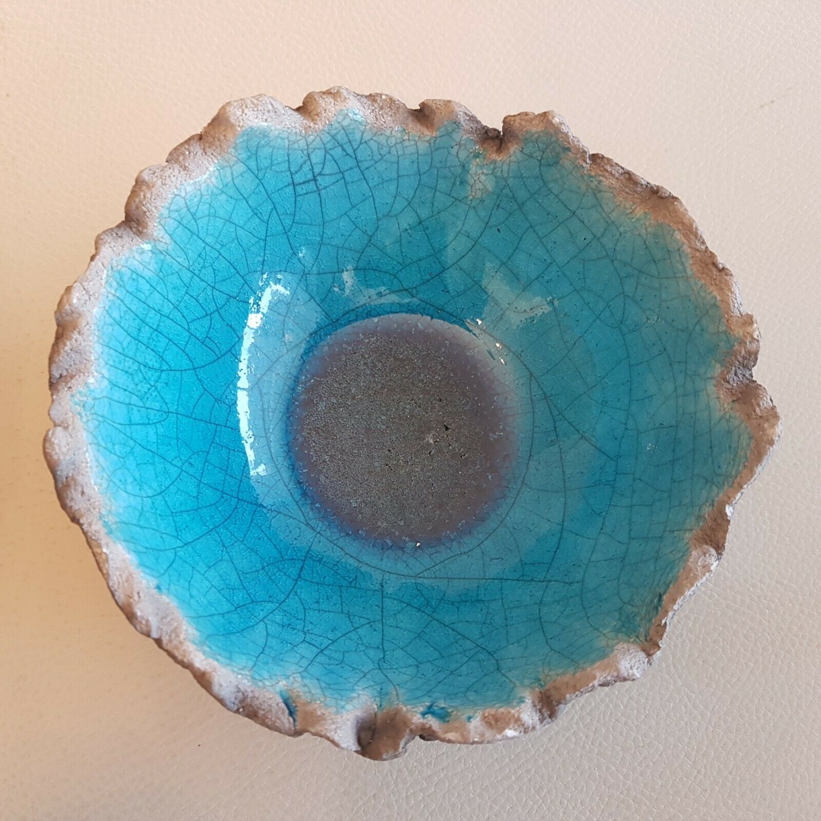 3 empty bowls handmade ceramic pockets signed turquoise color irregular edges