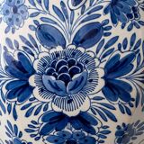 Pair of Royal Delft blue and white ceramic table lamps, 1905, with new pleated silk shades.