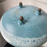 Plat assiette émaillée bleue tripode