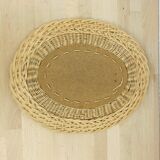 Vintage oval rattan mirror