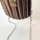 Vintage Metal Dining Chairs Brown Velvet Cushions, Italy, 1970s, Set of 3