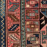 Tapis turc kazak 226x135 cm tapis tribal vintage rouge et bleu grand