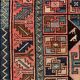 Old Turkish Kazak Rug 226x135 cm vintage tribal carpet, Red and Blue Large