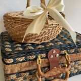 Set of 2 vintage rattan and rope baskets