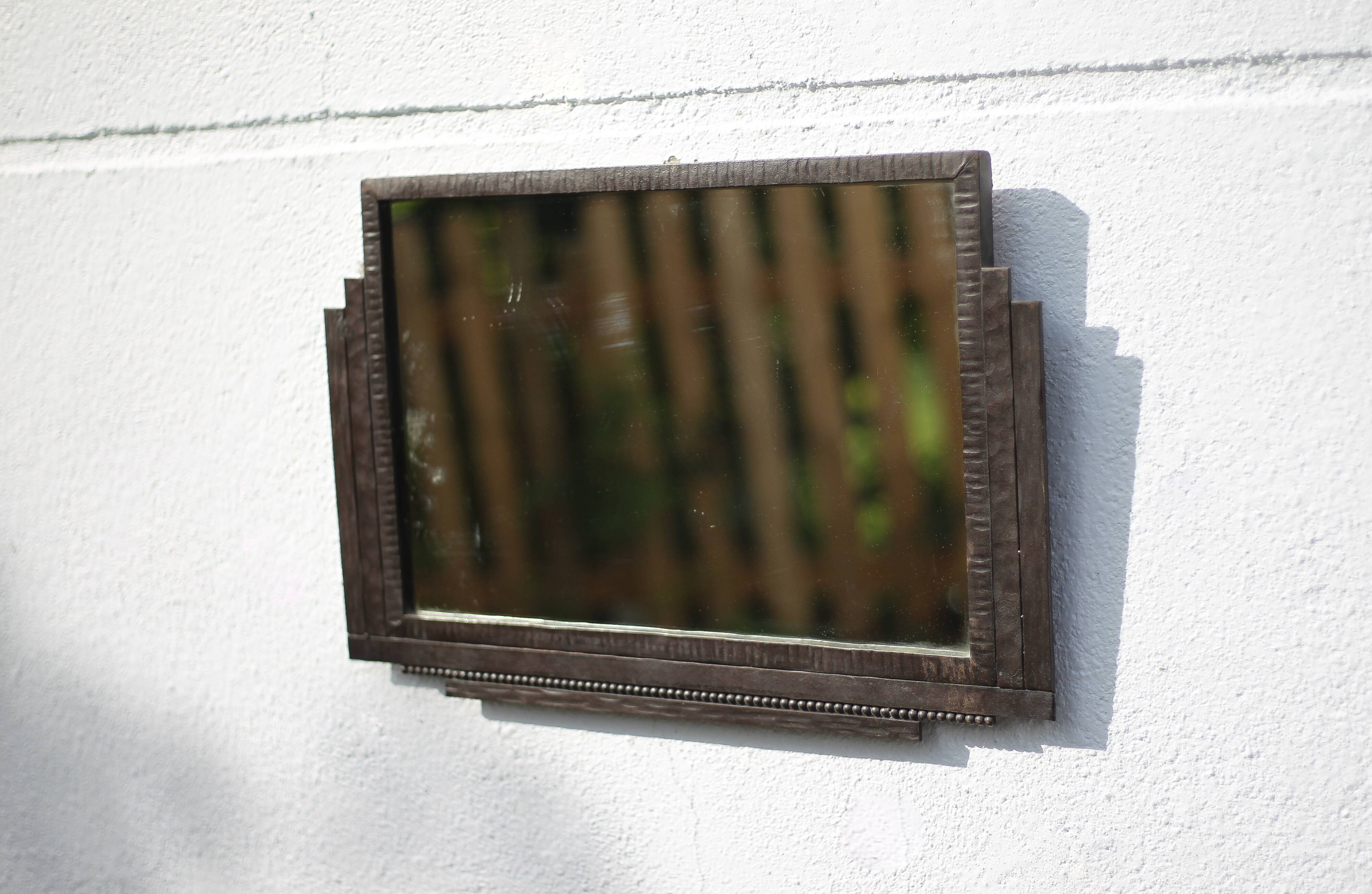 Hammered wrought iron mirror, antique wall mirror, rectangular mirror, Art Deco mirror, interior decoration