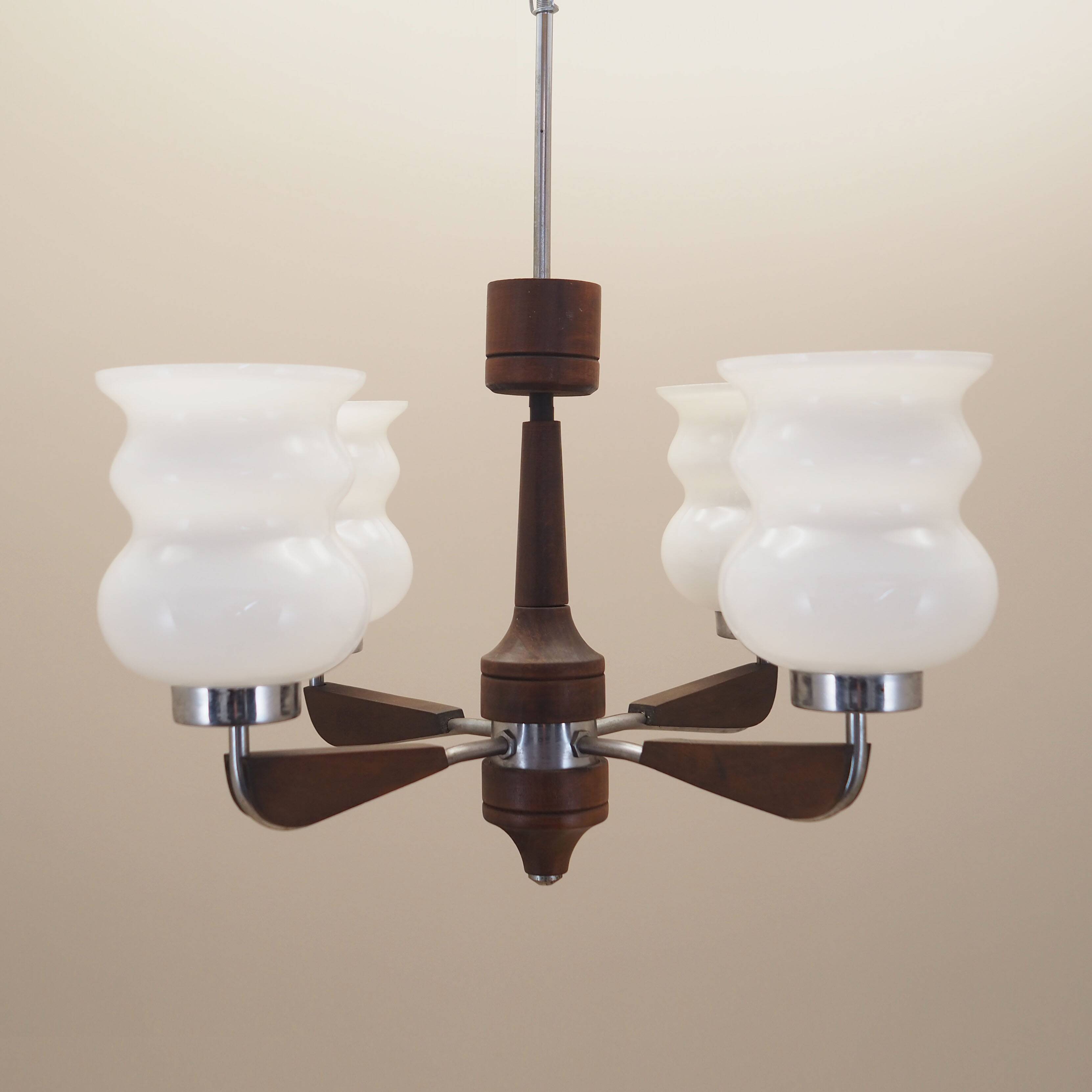 Wooden chandelier, Danish design, 1970s, production: Denmark