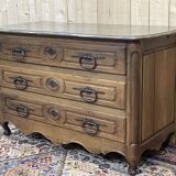 Commode d'époque Louis XV XVIIIème en noyer plateau peint en gris patiné