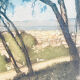 Old colour-enhanced etching – Mediterranean view from