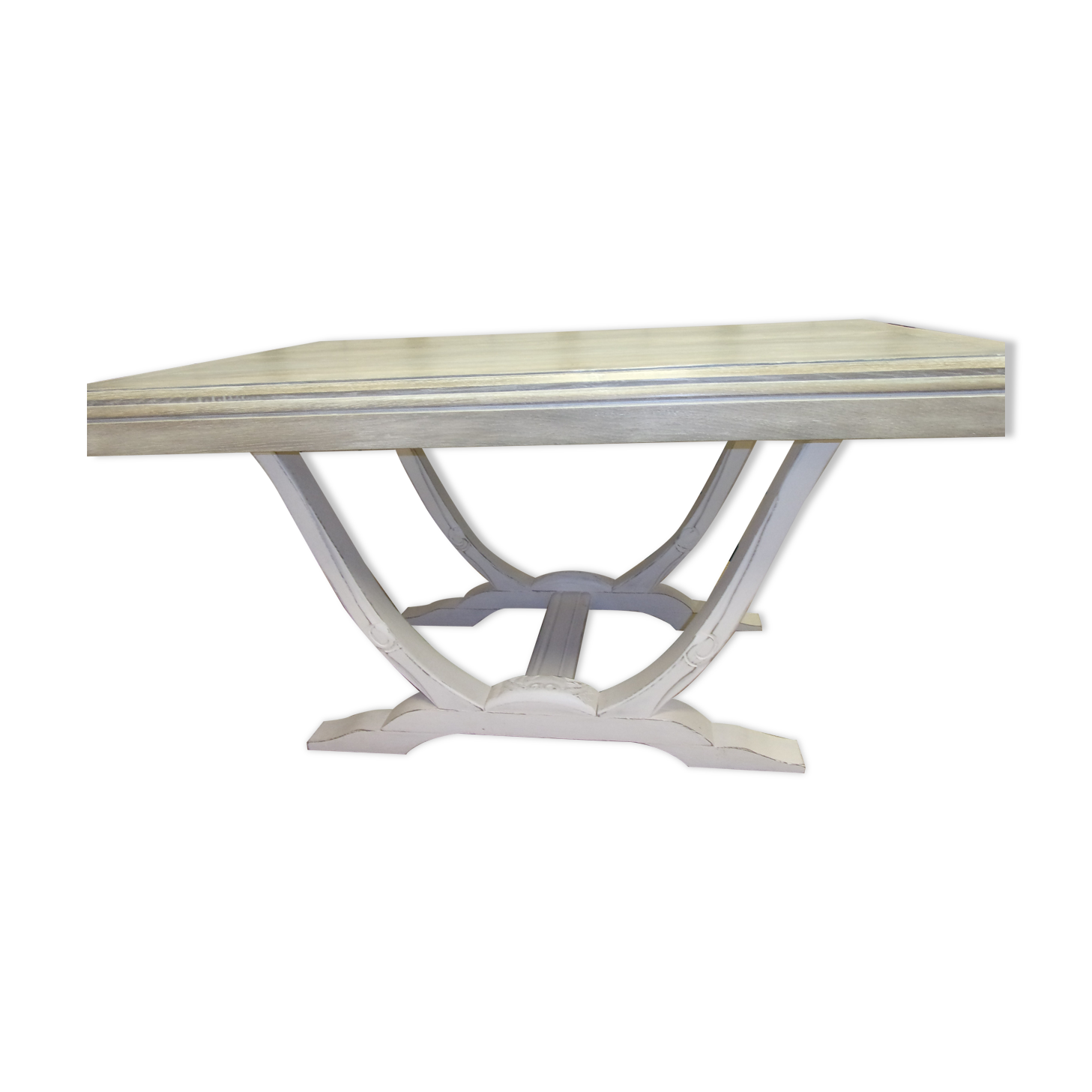 Art-deco table solid oak patina with lime