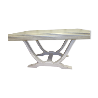 Table à manger art-déco chêne massif patiné à la chaux