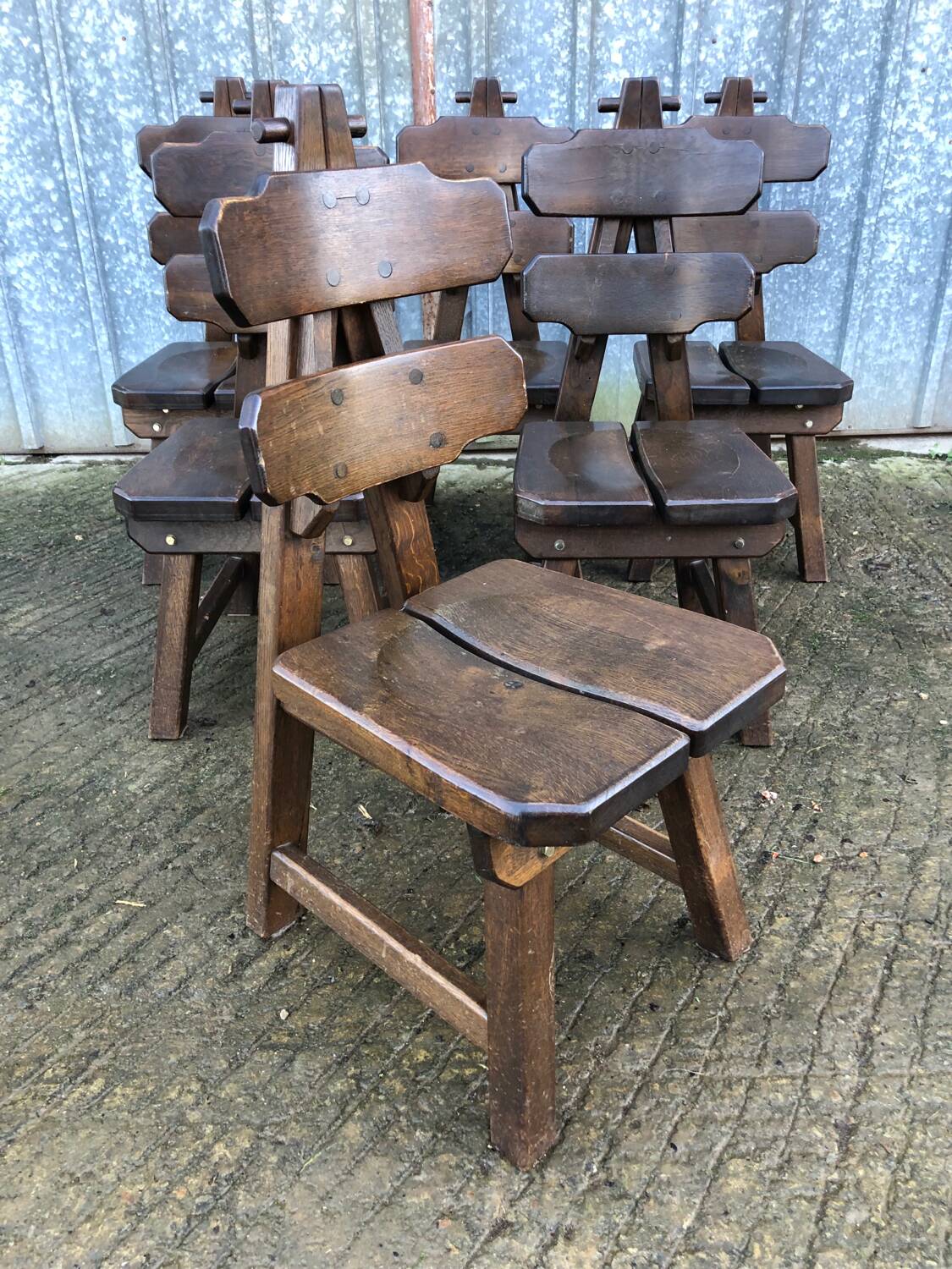 6 brutalist chairs in solid oak