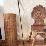 Woven wicker basket, vintage rod holder