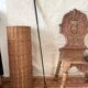 Woven wicker basket, vintage rod holder