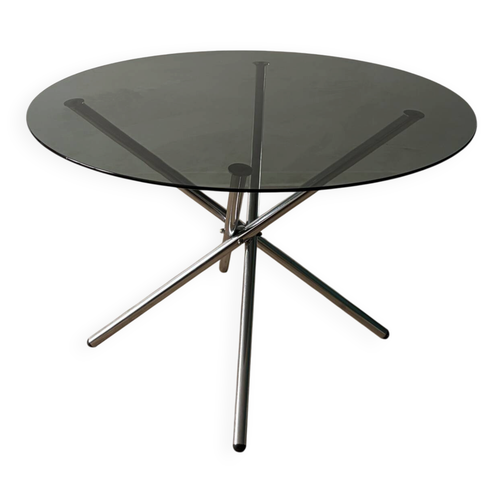 Table à manger plateau verre pieds chrome année 70