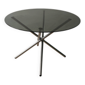 Table à manger plateau verre pieds chrome année 70