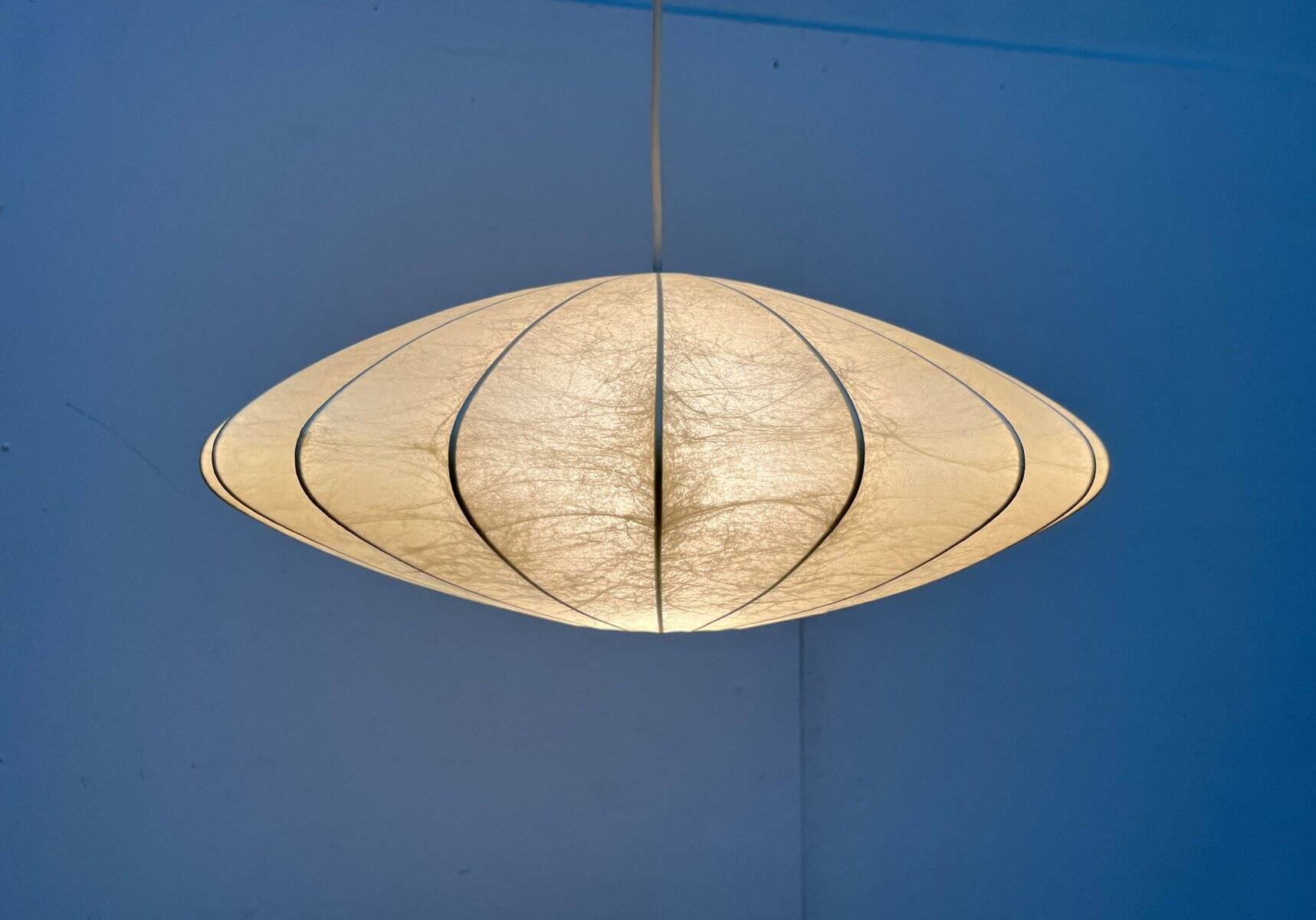 Modern UFO disc cocoon pendant lamp from the mid-century by Friedel Wauer for Goldkant Leuchten, Germany, 1960s.